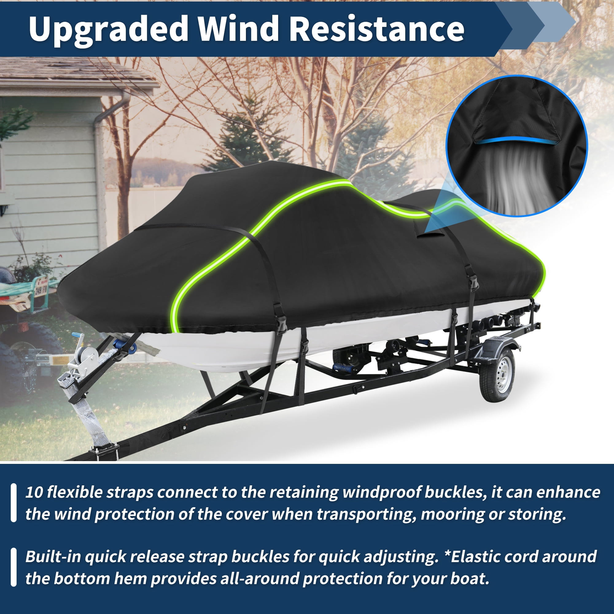 Unique Bargains 300D Duty Oxford Anti-UV Waterproof Trailerable PWC Cover Black 96"-102"