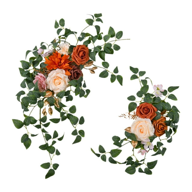 2 piezas de flores de arco de boda, rosas artificiales, guirnalda de flores, hermosa decoración decorativa Oro