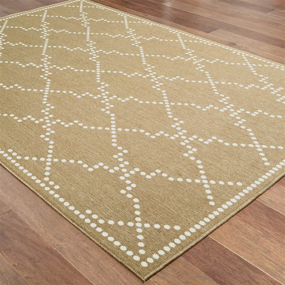 Oriental Weavers Marina Area Rug 7765Y Outdoor Tan Angled Crosshatch