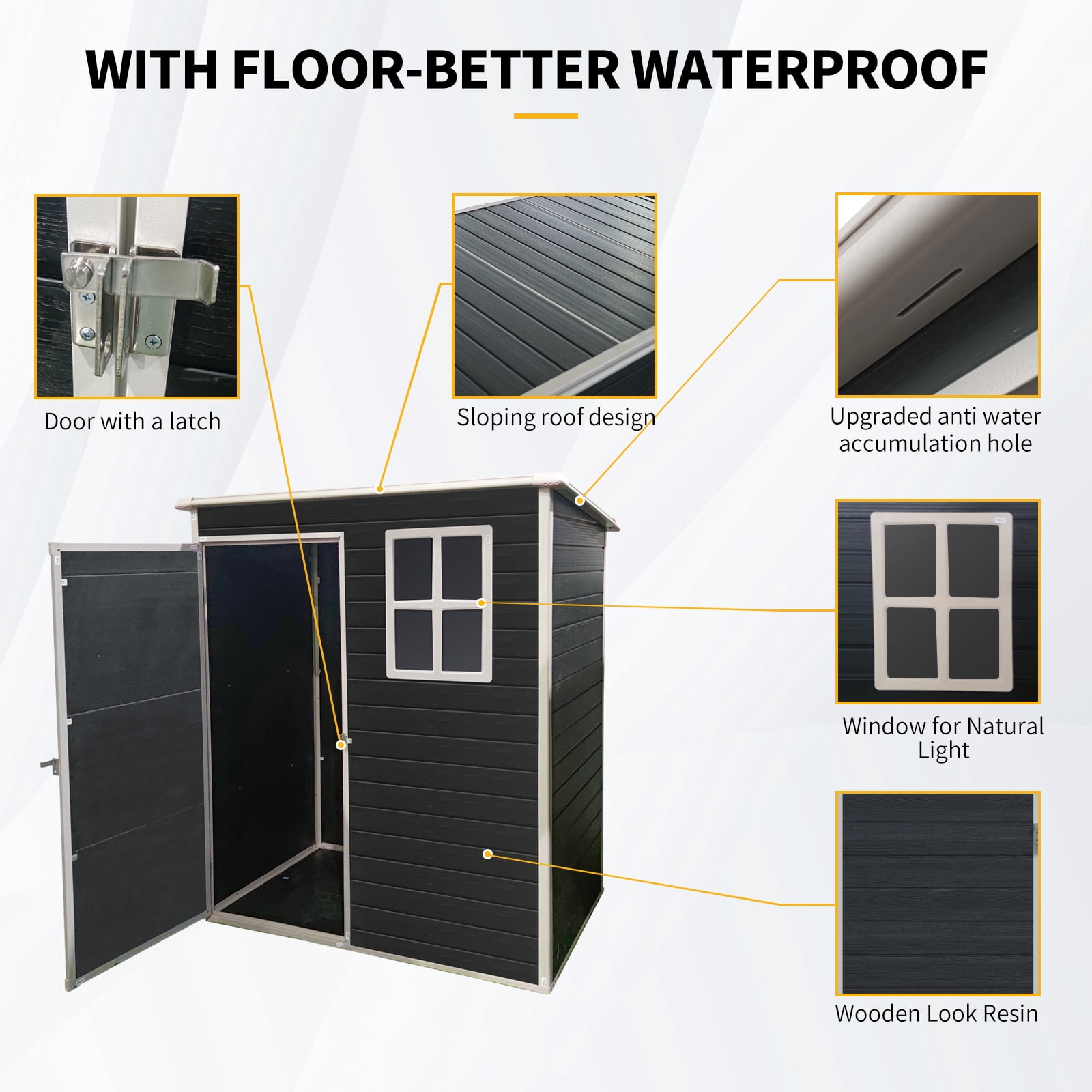 Alvantor 5 x 3 Ft Resin Storage Shed with Floor Outdoor Waterproof Garden Shed with Window and Lockable Door for Backyard, Garden, Patio Black
