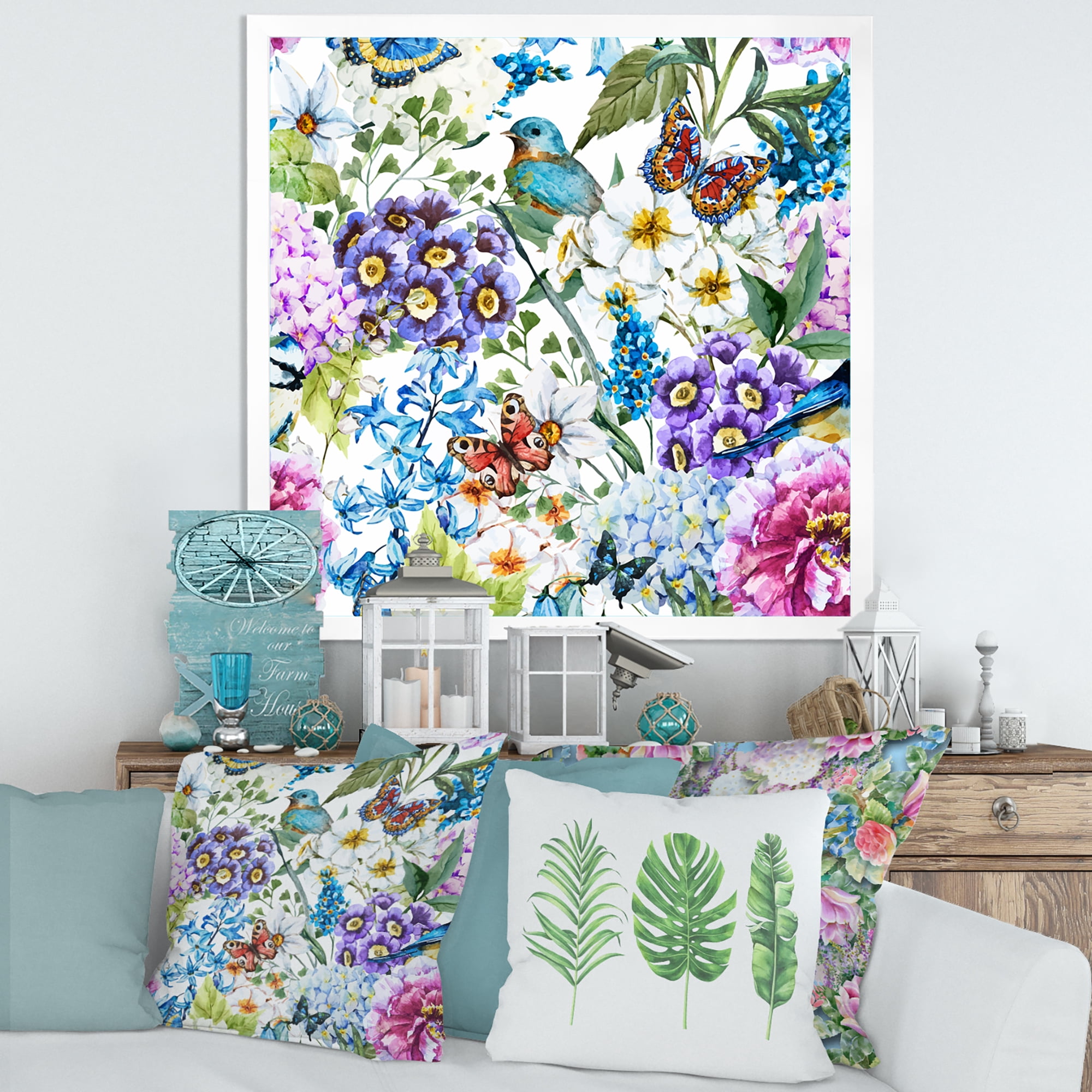 Wildflowers and Vibrant Wild Spring Leaves XII 36 in x 36 in Framed Painting Canvas Art Print, by Designart