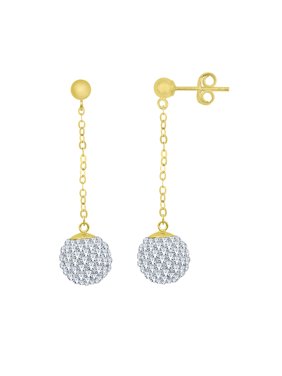 Sterling Silver 18 Karat Yellow Gold Plating Hanging Crystal Ball Earring