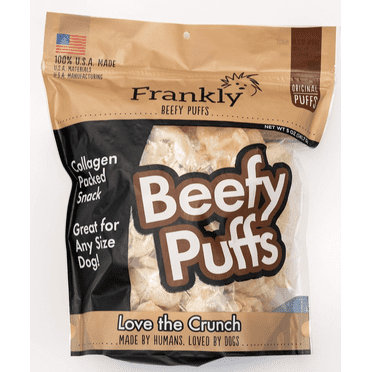 Frankly Collagen Beefy Puffs | Small Dog Treats | Crunchy Protein Bites | Rawhide Free, Grain Free, Low Fat Dog Training Rewards Snacks | No Additives Air-Dried Beef Puffs