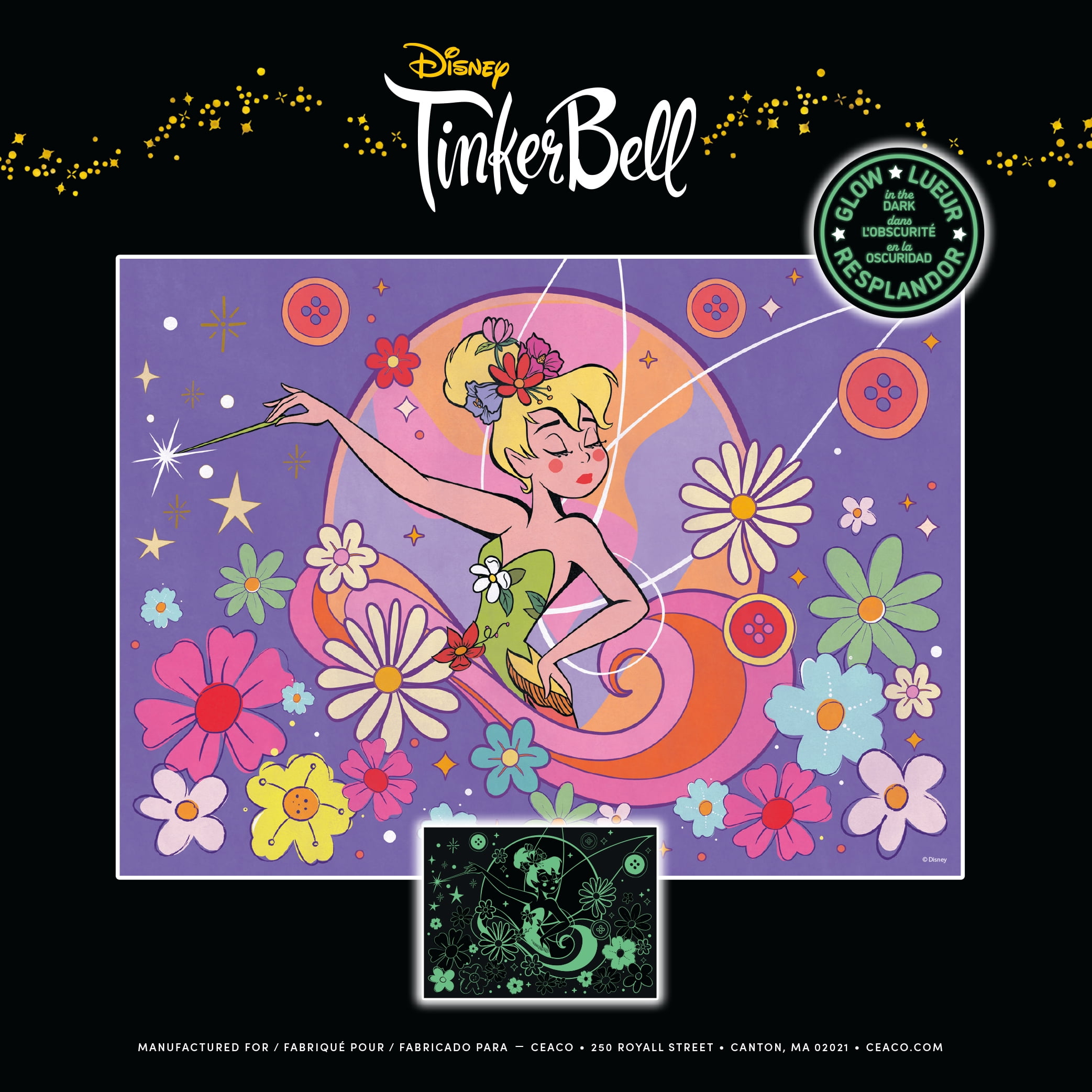 Ceaco Kids Entertainment Deluxe Tinkerbell Flower Magic Glow 100-Piece Interlocking Jigsaw Puzzle for Children Ages 6+