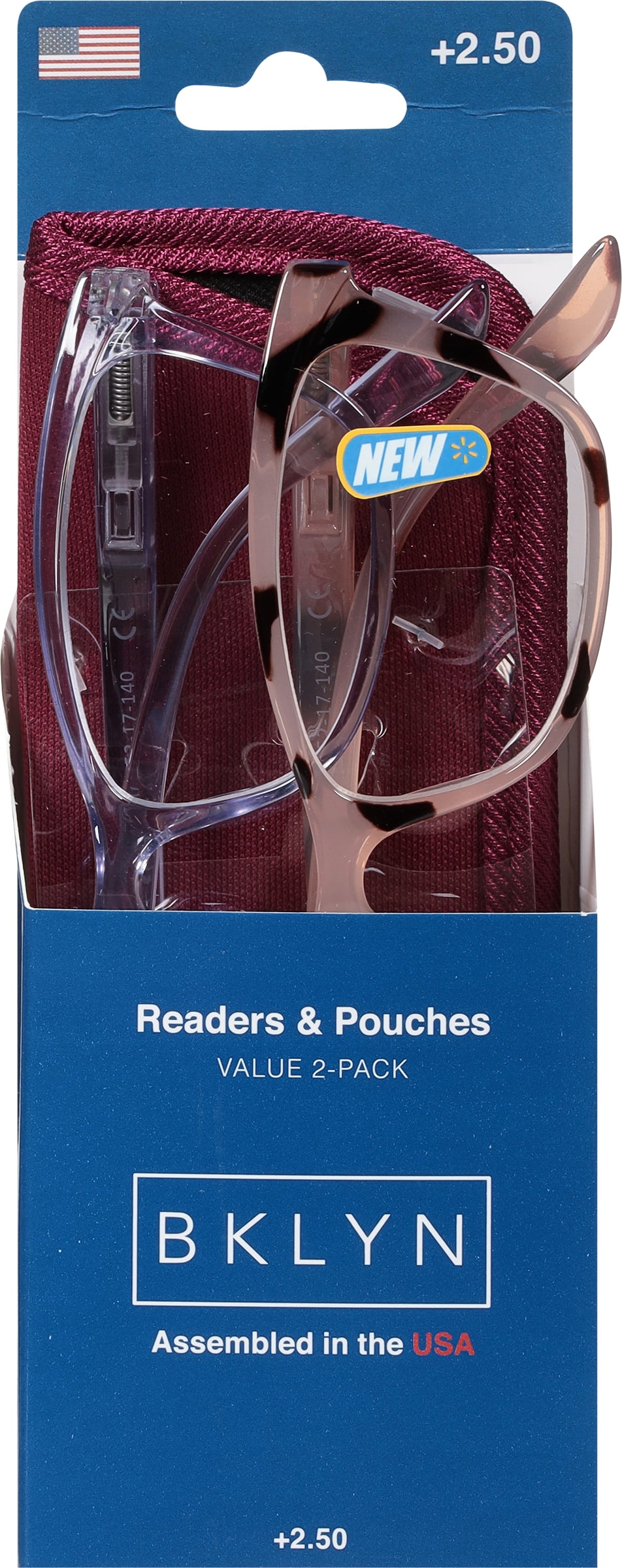 Bklyn, Marcy +2.50, Adult, Womens, Plastic Reading Glasses & Pouches Value Pack , 2 Ea