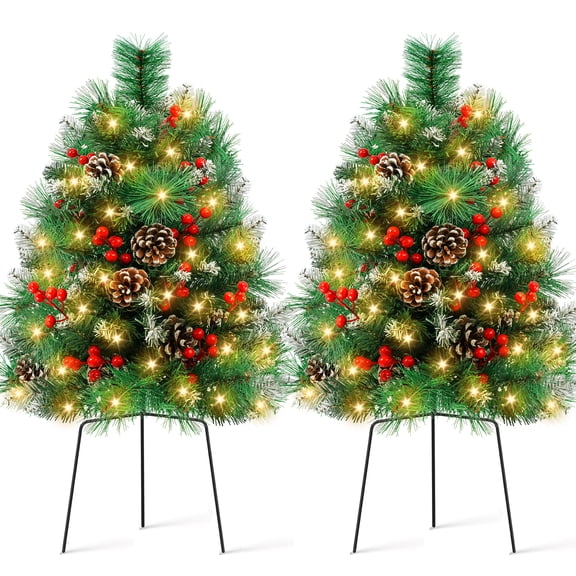 Yexmas Outdoor Christmas Trees with LED Lights,30" Artificial Xmas Decora