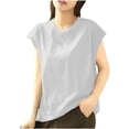 thumbnail image 2 of T-Shirt for Women Crewneck Cap Sleeve Casual Loose Fit Solid Color Basic Minimalist Soft Lightweight Stretchy Daily Wear Athleisure Summer Tee Tops, 2 of 5
