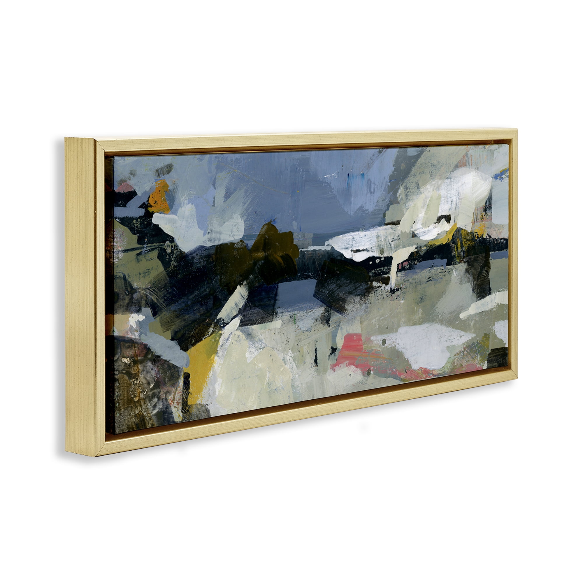 Stupell Industries Chaotic Paint Expressions Abstract Painting Gold Floater Framed Canvas Art Print Wall Art, 31 x 14