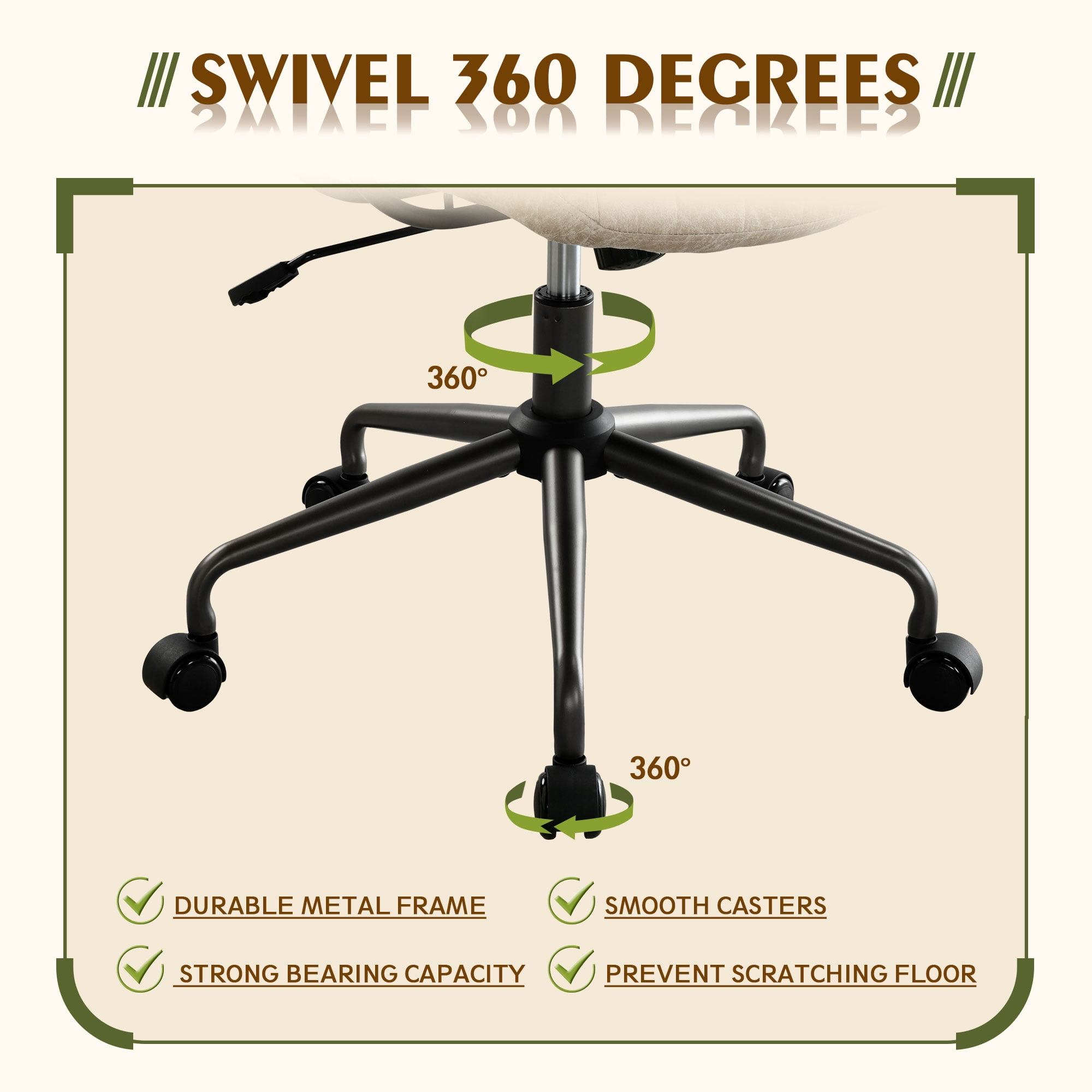 Toject Ergonomic Office Chair, Mid Back Comfy Home Office Chair with Lumbar Support, Mid-Century Modern Computer Executive Desk Chair with Thickened Cushions (Suede Leather, Beige)