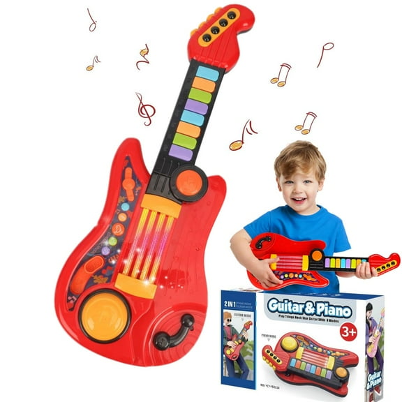 PVUEL Kids Guitar 2 in 1 Musical Instruments for Kids Piano Toddler Toy Electric Guitars with Strap Music Toys for 3 4 5 Year Old Boys Girls Christmas Xmas Gifts