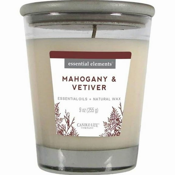 Candle Lite 251061 9 oz Mahogany & Vetiver Jar Candle with Gray Wood Lid