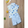 thumbnail image 2 of Gureui Kids Baby Boys Summer Outfit Sets Short Sleeve Whale Print Button Down Shirt Top + Solid Color Shorts Casual 2Pcs Set, 2 of 7
