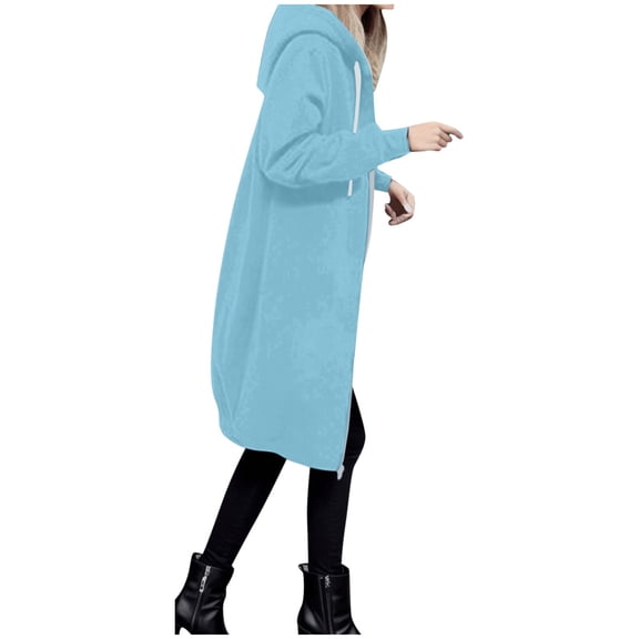 TIANZEN Women Autumn Winter Casual Fashion Solid Color Drawstring Hooded Long Zipper Pocket Coat Long Jacket Coat Jackets for Women Fashion Casual Cargo Jacket Women Young Womens Jackets