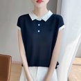 thumbnail image 3 of SPZTSX Knitted Polo Shirts for Women Color Block Short Sleeve Collared Slim Fit Casual Tops for Summer, 3 of 5