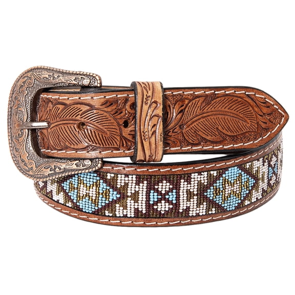 HILASON Western Genuine Leather Belt for Men Women Cowboy Cowgirl Handmade Unisex Full Grain Heavy Duty Tooled Beaded Belt