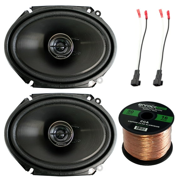 Pioneer TS-G6845R 250 Watt 6 x 8" 2-Way Coaxial Car Audio Speakers (pair), EFDSH98UP Speaker Harness Adapter W/ Red Bullet for Select Ford Vehicles 1998-UP, 16-Gauge 50 Foot Speaker Wire