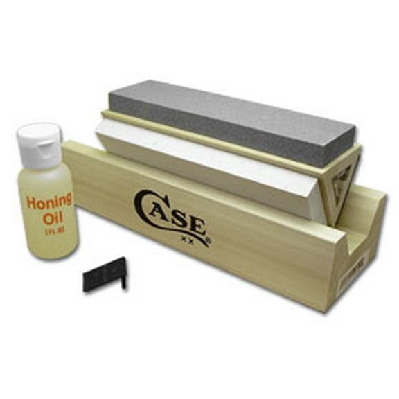 Case XX Knives Arkansas Stone Tri-Hone Sharpening Kit with Honing Oil for Pocket Knife