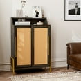 thumbnail image 2 of BELLEZE Shoe Rack for Entryway, Free Standing Storage Cabinet with Rattan Sliding Door for Living Room and Bathroom - Dana(Brown), 2 of 7