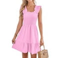 thumbnail image 3 of Women'S Summer Sleeveless Square Neck Dress Ruffle Backless Boho Beach Cute Teen Short Sundress Pink L, 3 of 10