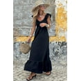 thumbnail image 3 of Black V Neck Flutter Sleeve Smocked Bodice High Waist Ruffle Maxi Dress, 3 of 19