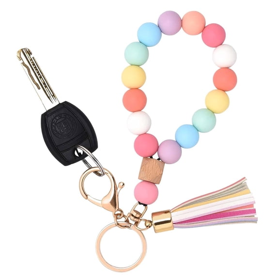 GASTROPOD Silicone Key Ring Bracelet Wristlet Keychain Unique Beaded Bangle Key Chains for Women with Leather Tassel