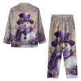 thumbnail image 4 of Women's Christmas Printed Loose Home Casual 2-Piece Set: Long Sleeve Button-Up Top & Wide Leg Pants, Purple, Size XL, 4 of 4