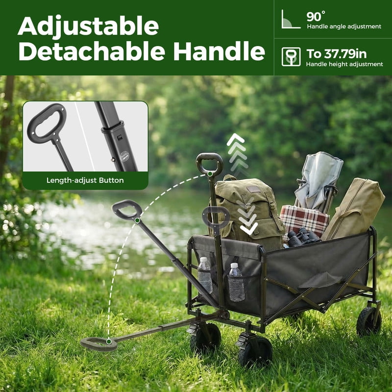 Gianna Collapsible Folding Wagon, Heavy Large Capacity Garden Wagon, Big Bucket Beach Cart with Multi-Terrain Brake Wheels for Outdoor Camping, Shopping, 37" X 21" X 38"，Gray