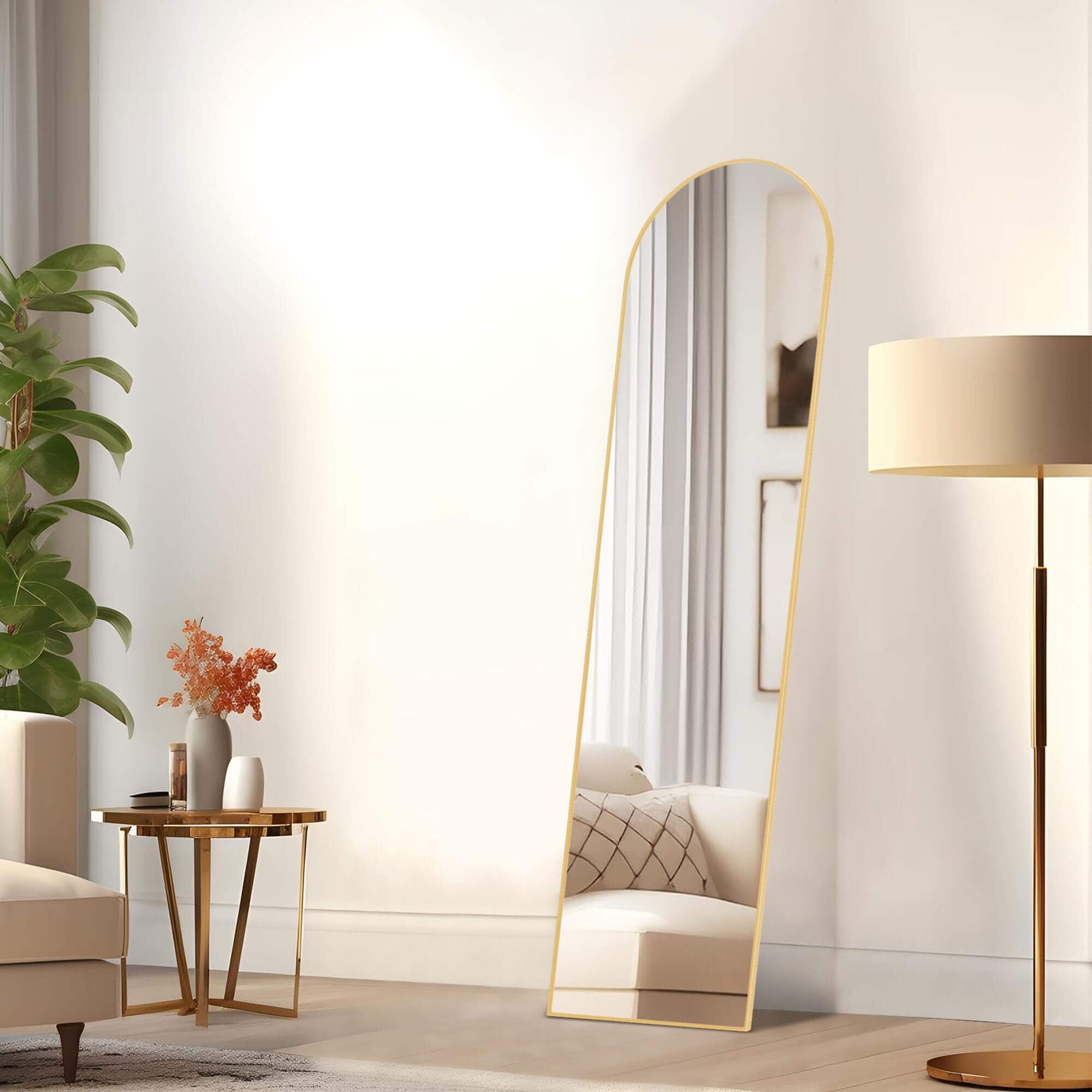 Kepooman 16” x 59” Gold Arched Floor Standing Mirror