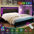 thumbnail image 3 of VanAcc King Size Wood Bed Frame with RGBW LED Light, Mid-Century Platform Bed with Floating Headboard and Solid Wood Legs, Easy Assembly, Black, 3 of 7