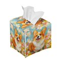 thumbnail image 6 of ZIATUBLE Corgi Floral Square Tissue Box Covers Leather Tissue Box Covers Rrectangular Napkin Organizer Dispenser with Snap Button Tissue Box Container Reusable Tissue Pouch, 6 of 7
