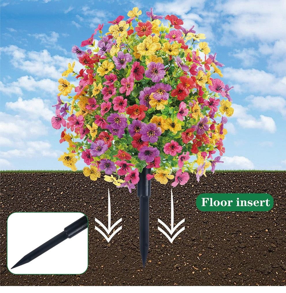2Pcs Artificial Outdoor Flowers for Garden, 22" Faux Violet Topiary Ball with Ground Spike, UV Resistant Fake Plants for Porch, Patio and Yard Decoration