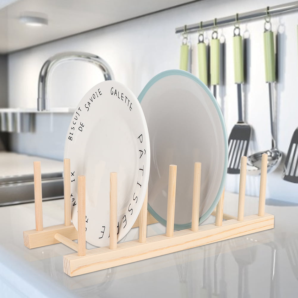 1pc Wood Dish Rack, Daily 4-grid Dish Drying Rack For Kitchen