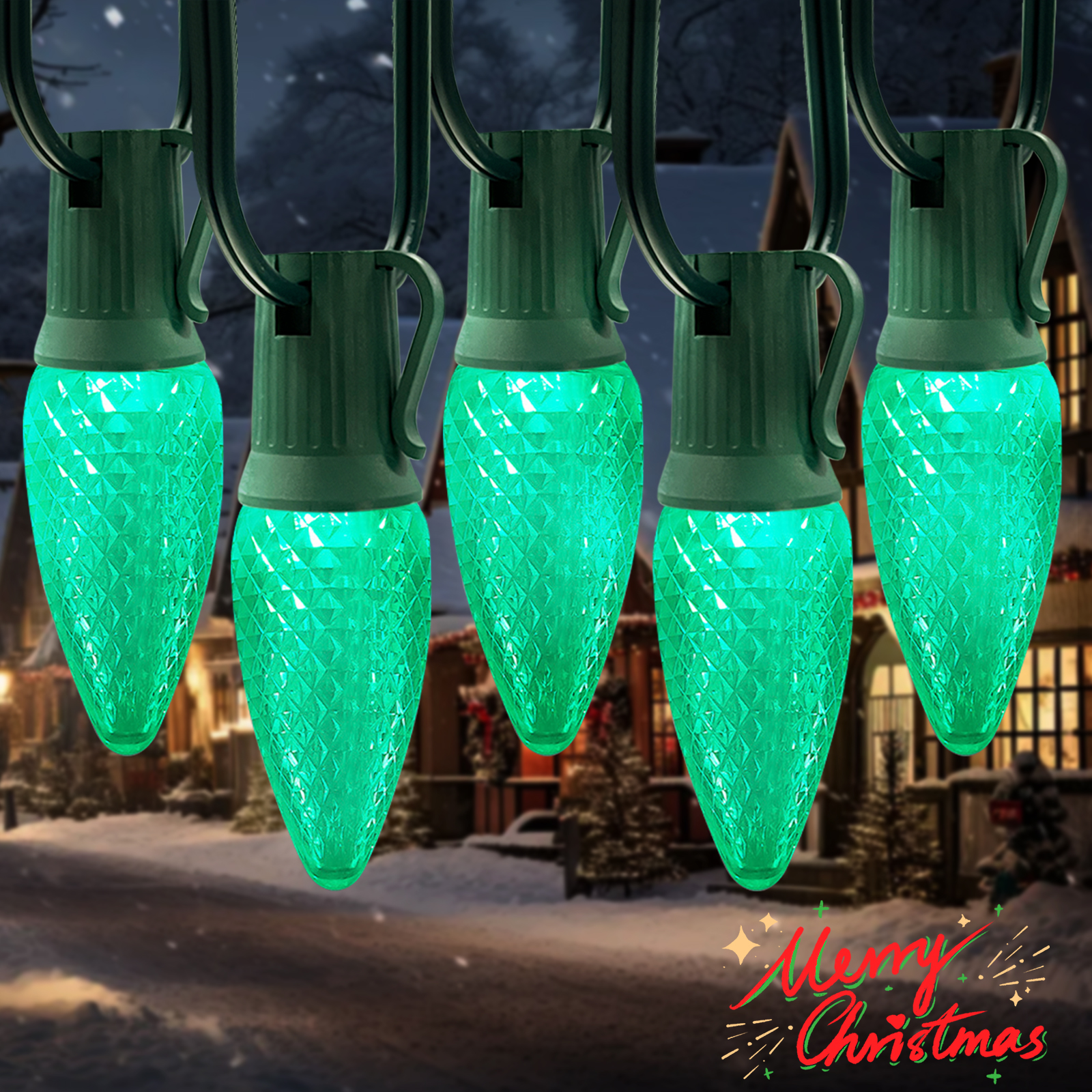 LAMPHOME Green C9 Christmas String Light Outdoor, 25FT Shatterproof LED for House Rooflines & Pathways, Connectable Waterproof Vintage Christmas Light for Tree, Yard, Patio, Porch, Garden