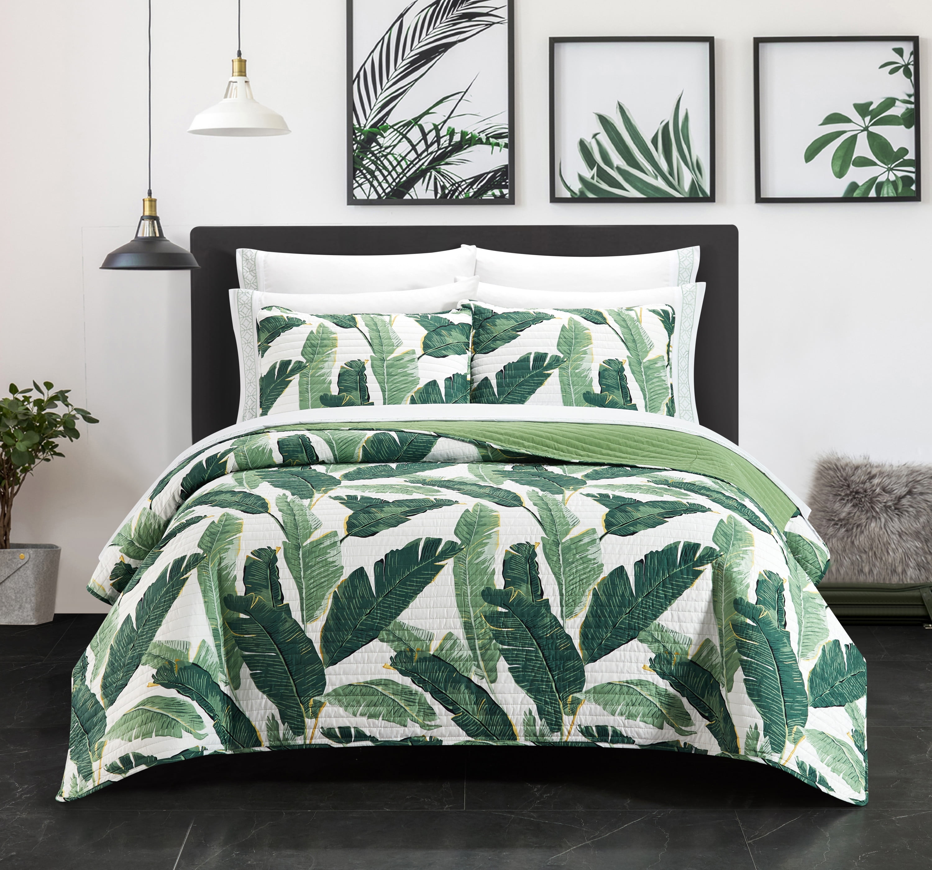 Borrego Palm 9 Piece Quilt Set, King Size Bedspread With Palm Trees