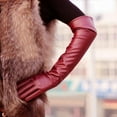 thumbnail image 5 of Ame Women Faux Leather Elbow Gloves Winter Long Gloves Warm Lined Finger Gloves, 5 of 8