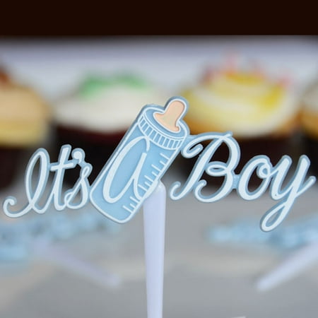 Party Cake Cupcake Picks Blue It's a Boy Baby Bottle Cupcake Picks Cake Decoration Party Favor Shower Set of 12 ()