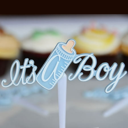 Blue It's a Boy Baby Bottle Cupcake Picks Cake Decoration Party Favor Shower Set of