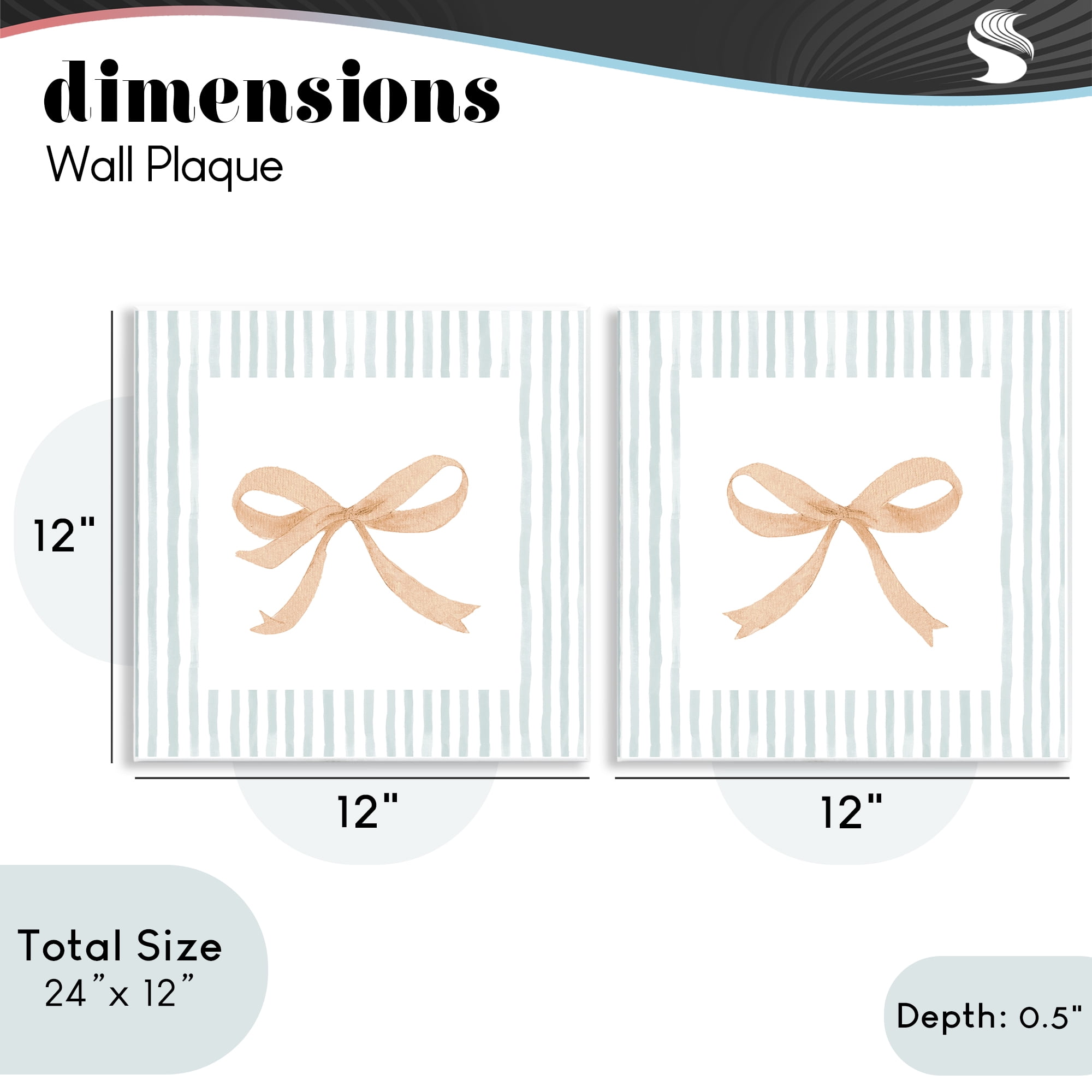 Stupell Industries Orange Bows and Blue Stripes 2 Piece Wall Plaque Art Set, design by Patricia Pinto