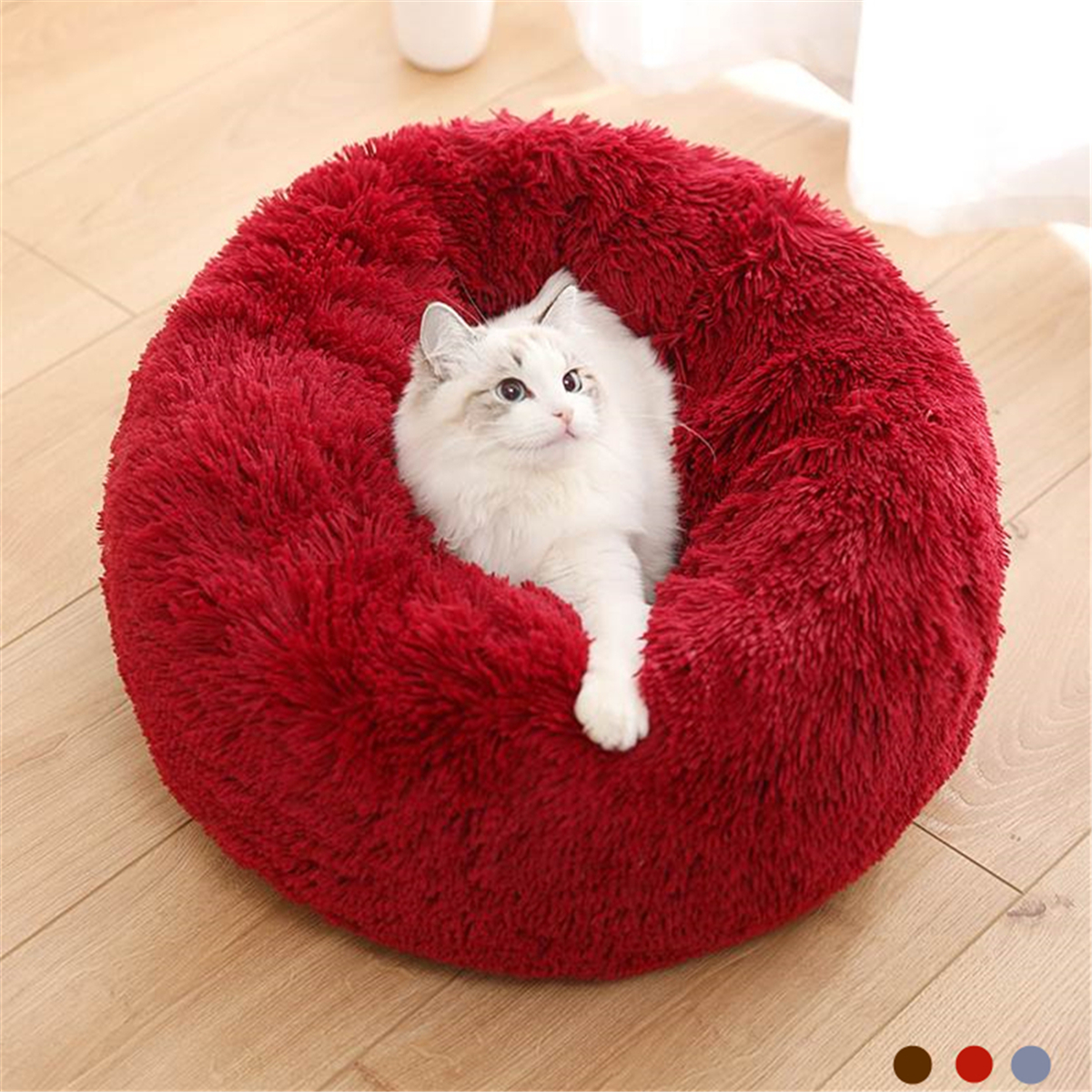 Modern Soft Plush Round Pet Bed for Cats or Small Dogs, Mini Medium