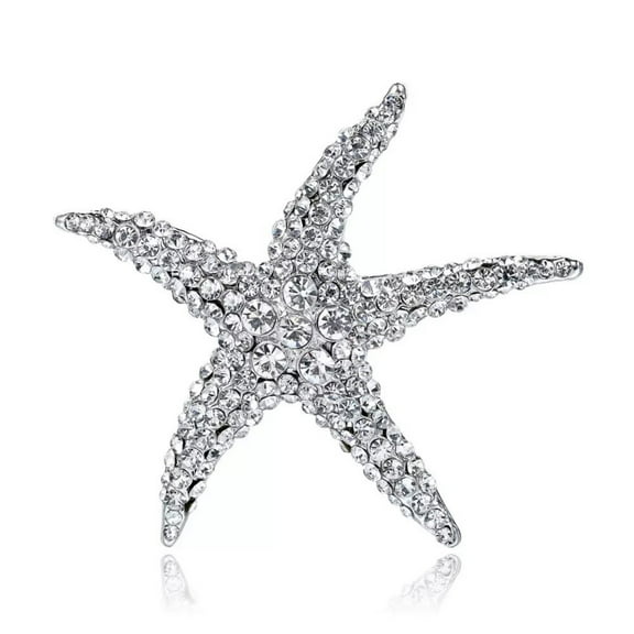 Immemorialm Starfish Rhinestone Brooch with Gift Box, Sparkling Silver Pin, 2.2 Inches​