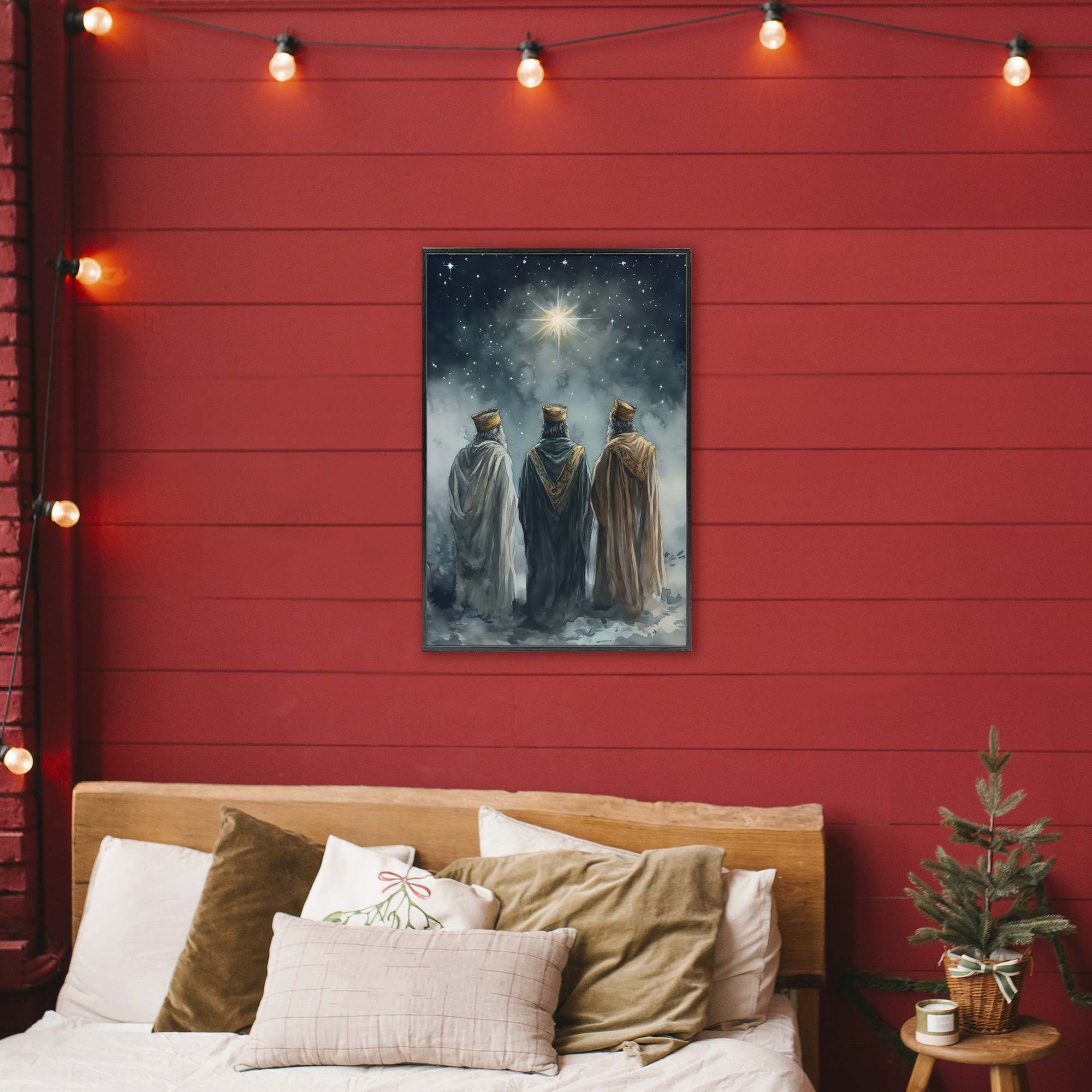 Three Wise Men & North Star Black Framed Giclee Art, design by Petal Prints Design