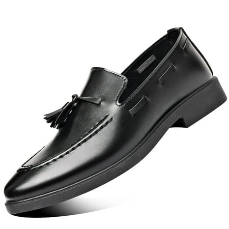 Elecsop Slip on Mens Dress Shoes Business Formal Classic Casual Tassels Loafers Tuxedo Shoes  Black