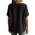 thumbnail image 6 of Stamzod Shackets for Women Casual V Neck Button Down Shirt Tops Summer Beach Short Sleeve Shacket Black B L, 6 of 7