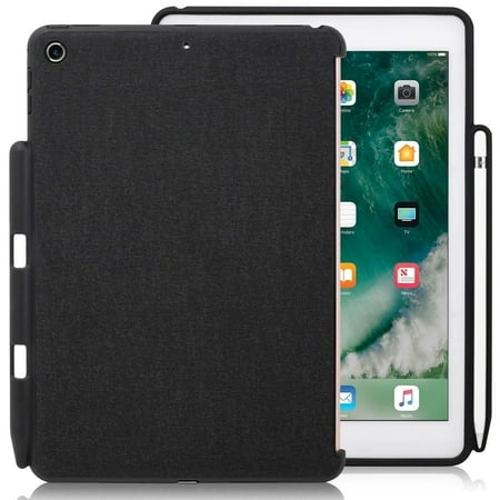 - KHOMO - iPad 9.7 Inch Case (2017 & 2018) With Pencil Holder - Companion Cover - Perfect match for Apple Smart keyboard and Cover - Black