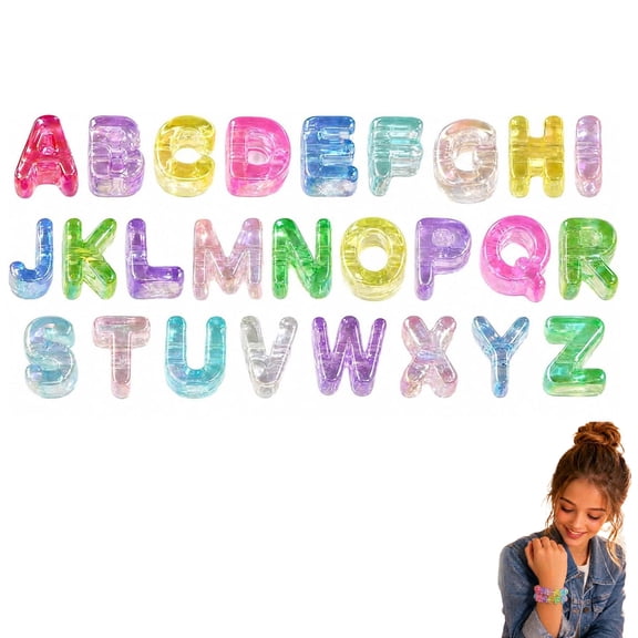 Chunky Acrylic Letter Beads, Clear Crystal Finish Big Horizontal Holes, Large Alphabet Beads for Jewelry Keychains DIY(26PCS)