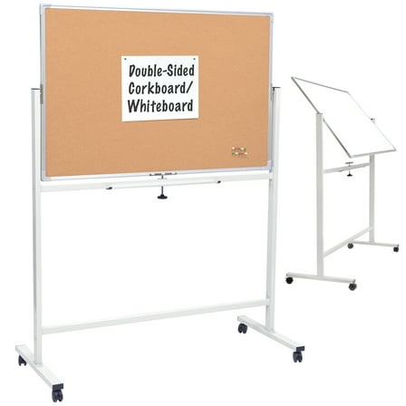 Reversible Rolling Magnetic Whiteboard/Corkboard  - 48"x32" (White Frame)