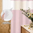 thumbnail image 3 of No Hook Shower Curtain, Pink Striped Shower Curtains for Bathroom with See Through Top Window, Modern Simple Farmhouse Beige Vintage Waterproof & Washable Bath Curtain Long 72"x78", 3 of 9