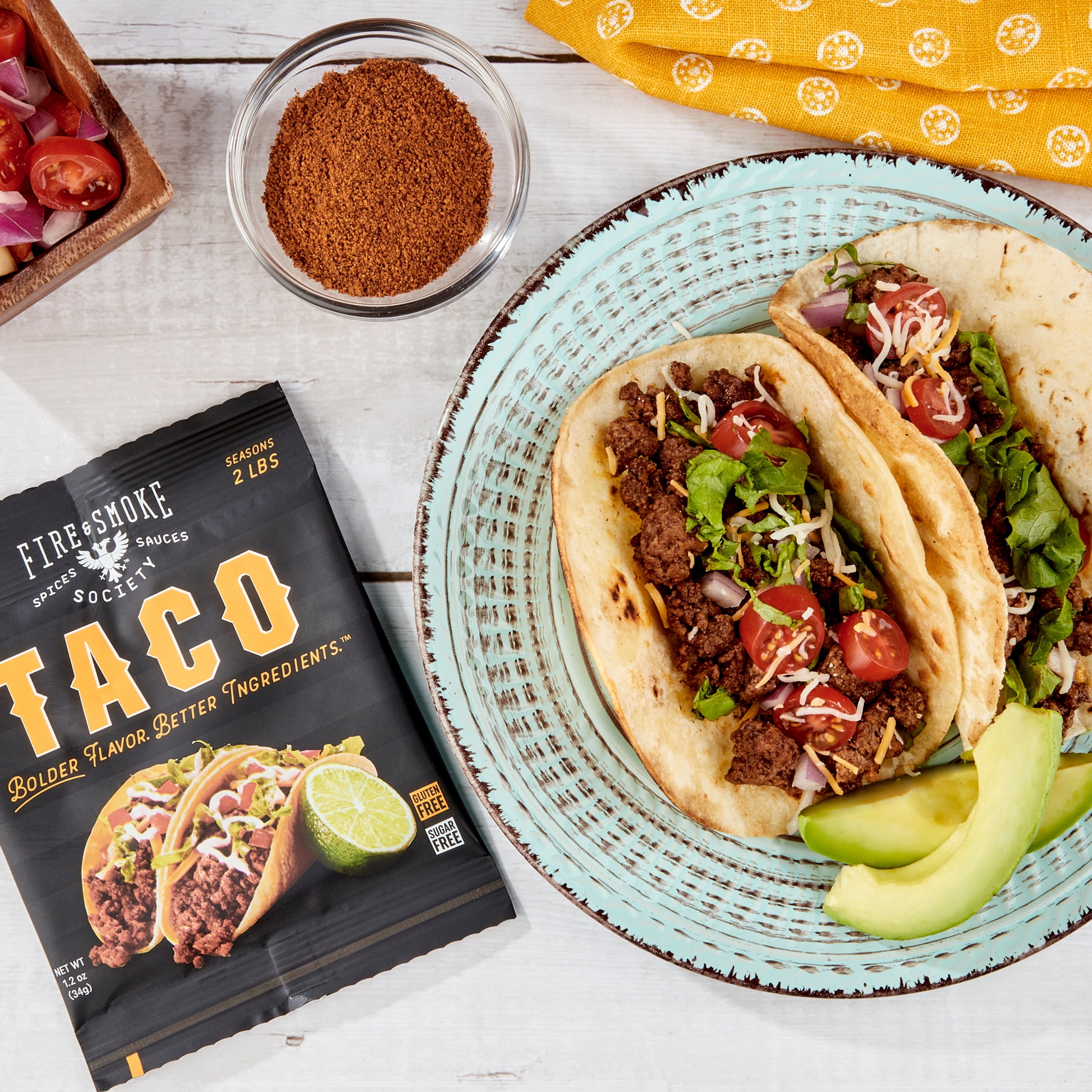 (3 pack) Fire & Smoke Society Taco Seasoning 1.2 Ounce, 1 Packet; Seasons 2 lbs
