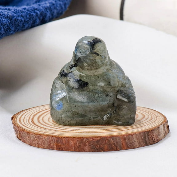 YOHAVEN Crystal Laughing Buddha Green Aventurine Feng Shui Wealth Figurine, Lucky Holiday Tabletop Ornament, Office Home Desk Decor Bestseller Gift