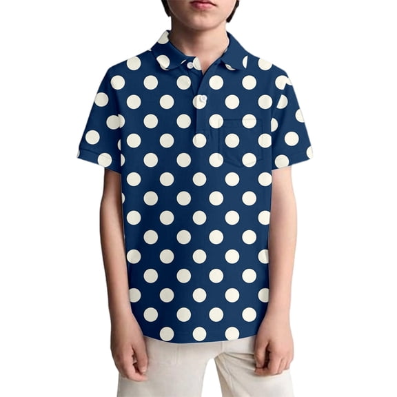 BOOMNY Toddler Boys Polo Shirts Short Sleeve T Shirts for Boys Polka Dot Graphic Breathable Loose Fit Cozy Childrens Dailywear
